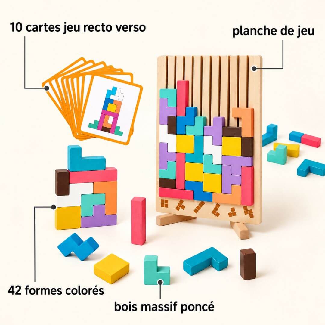 Puzzle 3D bois Montessori- Cérébrix™