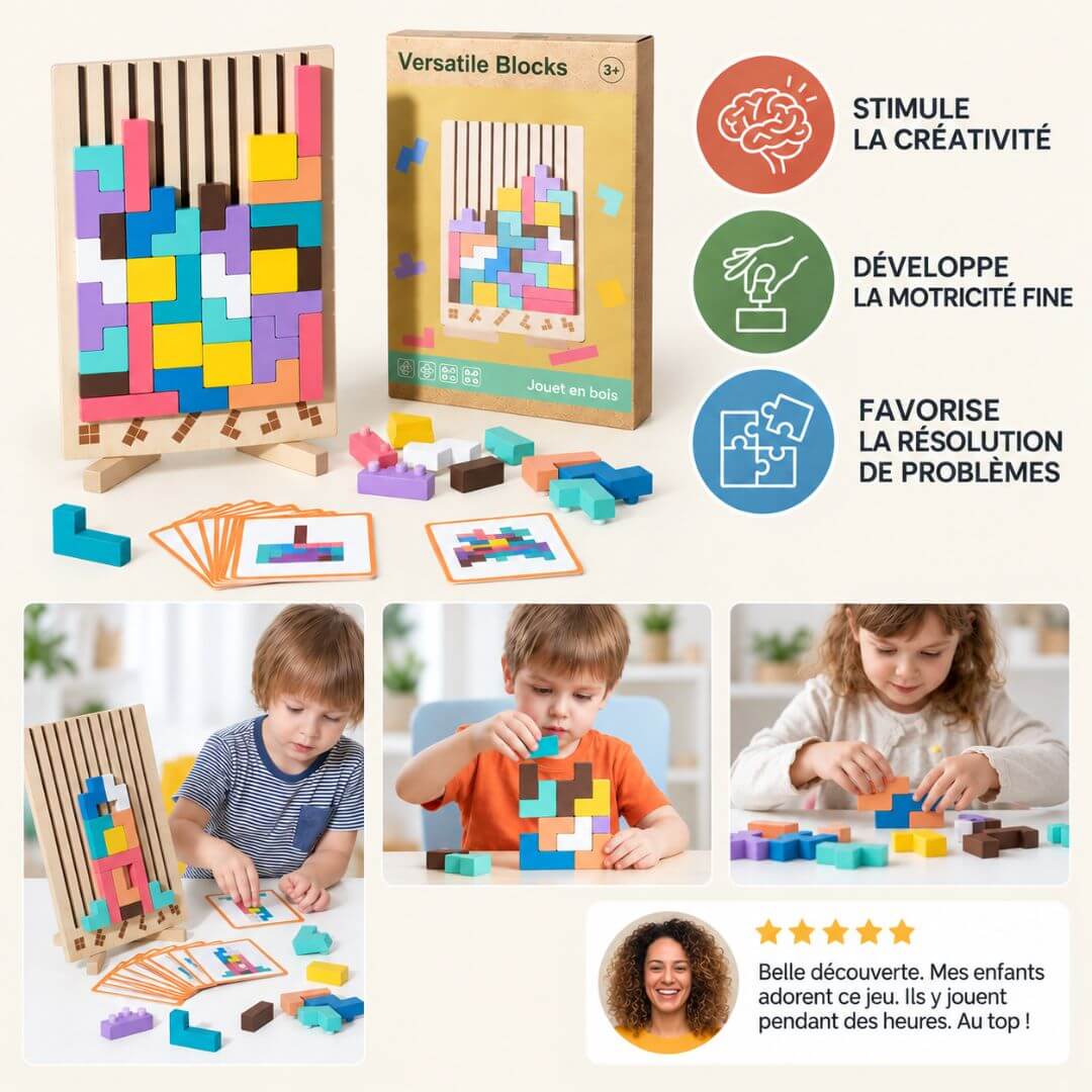Puzzle 3D bois Montessori- Cérébrix™