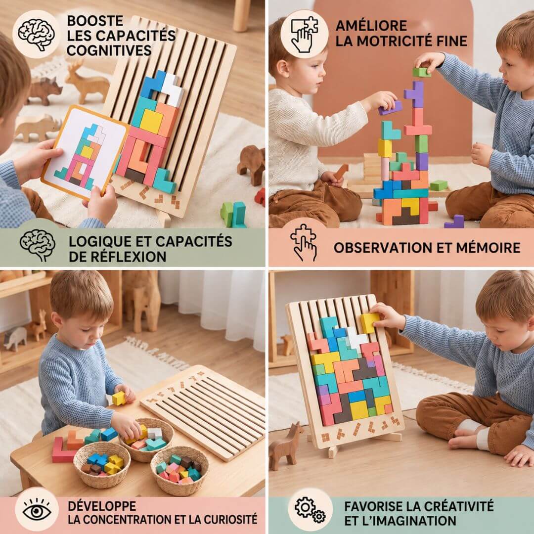 Puzzle 3D bois Montessori- Cérébrix™